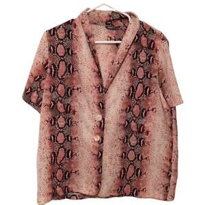 Shein Women’s Pink Snake Skin Print 2 Piece Short Sleeve Pajama Set Size XL 12